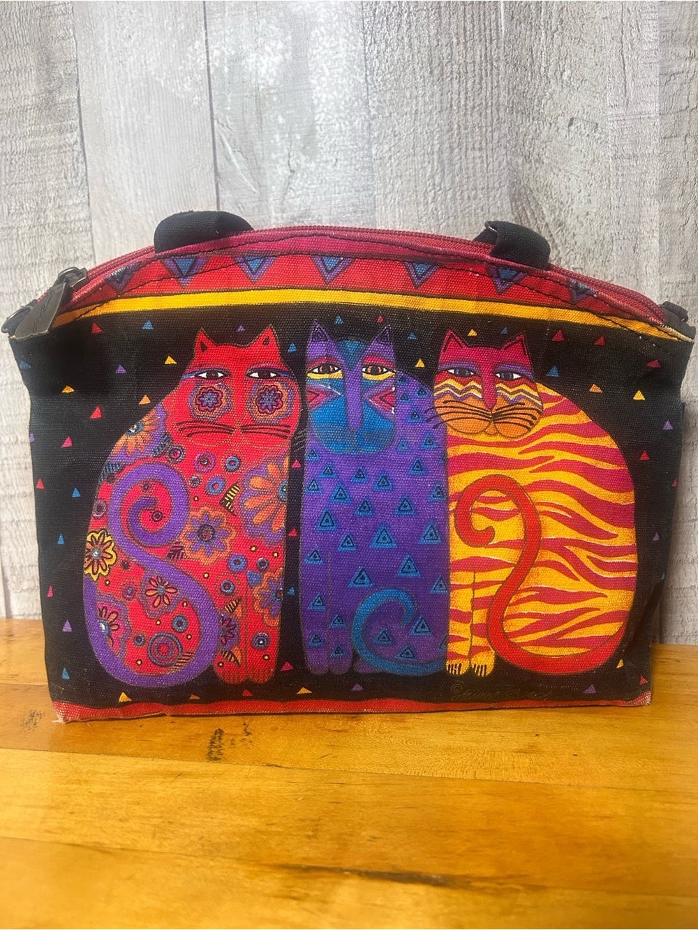 Vintage Laurel Burch Feline Friends Cat Mini Tote Hand Bag Folk Art With Charm